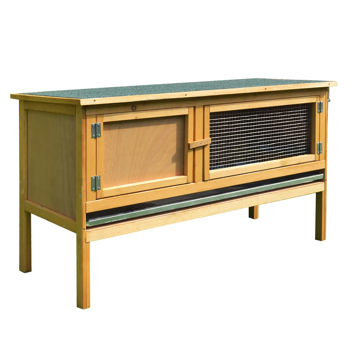 PawHut Wooden Rabbit Hutch Bunny Cage Outdoor Small Animal House w/ Hinged Top - Rabbit Hutch