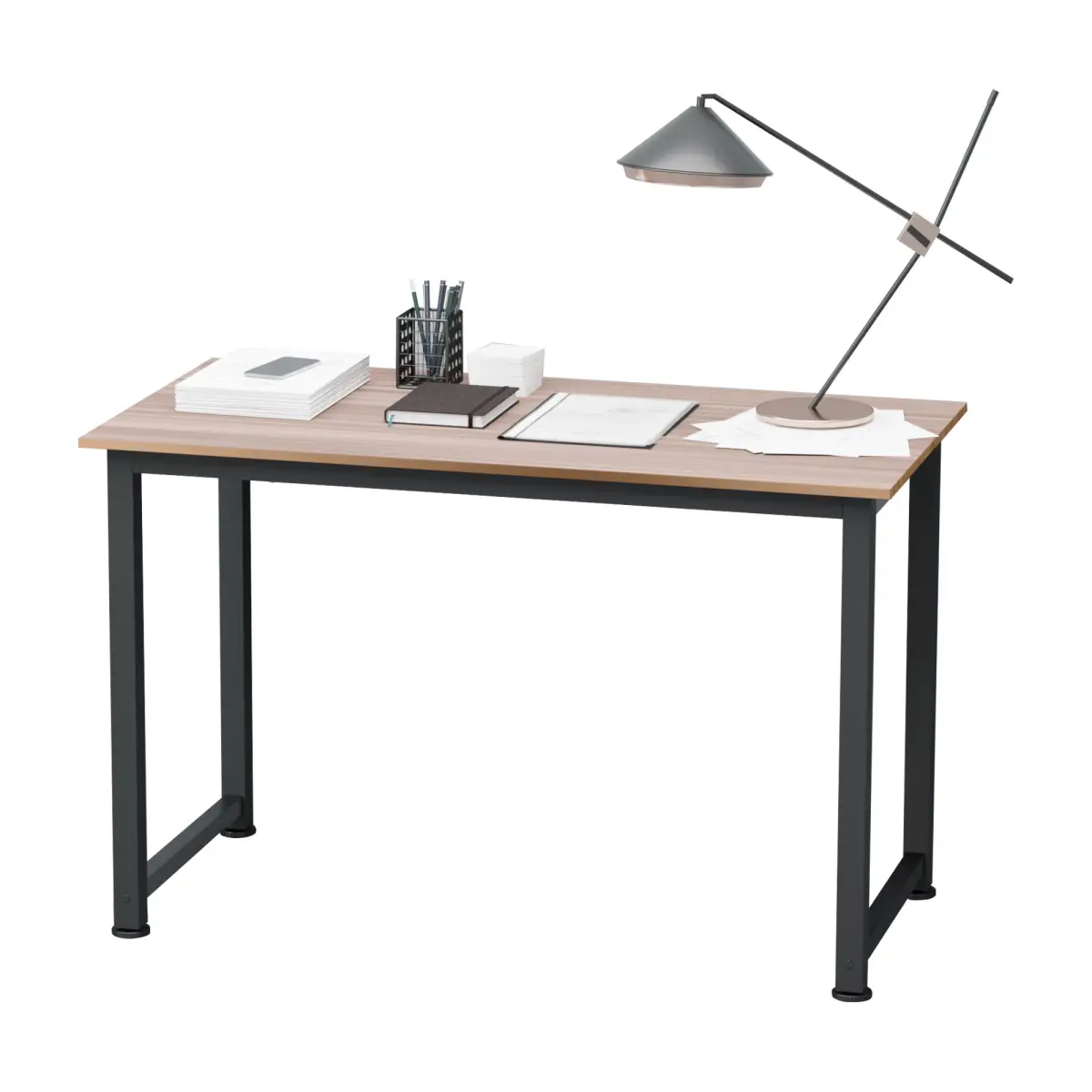 HOMCOM Computer Desk W/ Black Metal Frame MDF, 120W x 60D x 76Hcm-Oak Grain Tone - Desk