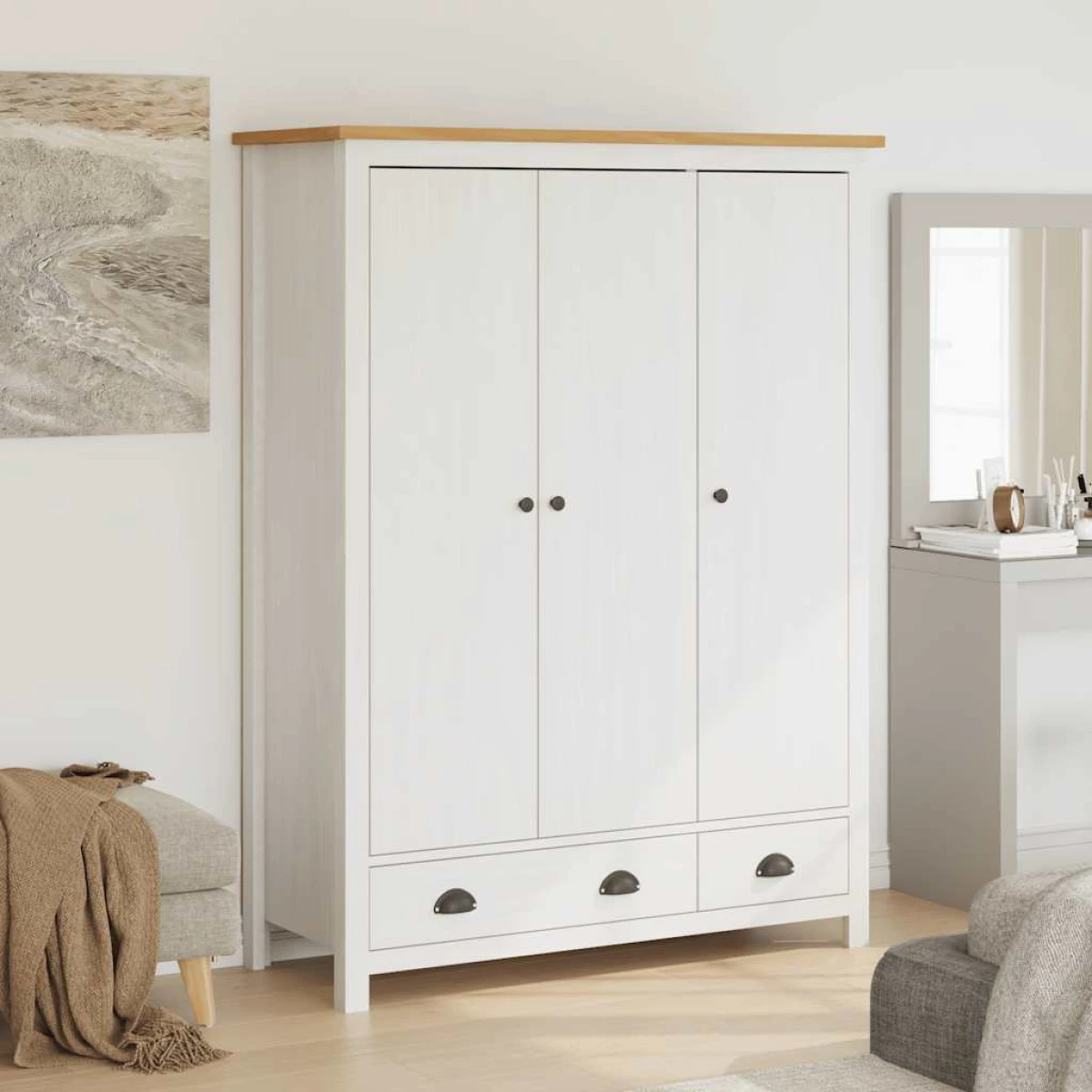 vidaXL vidaXL 3-Door Wardrobe Hill White 127x50x170 cm Solid Pine Wood - Wardrobe