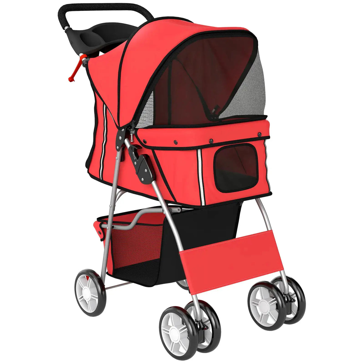 PawHut Dog Pram, Pet Stroller with Reflective Strips, Foldable Cat Stroller with 360° Swivel Wheels, Red - from PawHut