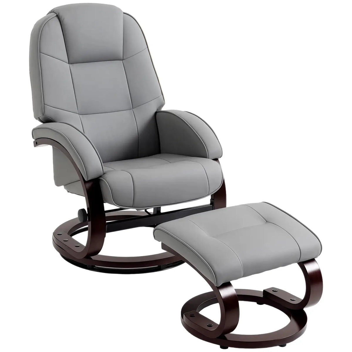 HOMCOM Swivel Recliner Chair with Footstool, PU Leather Recliner Armchair with Adjustable Back and Wood Frame, Grey - from HOMCOM