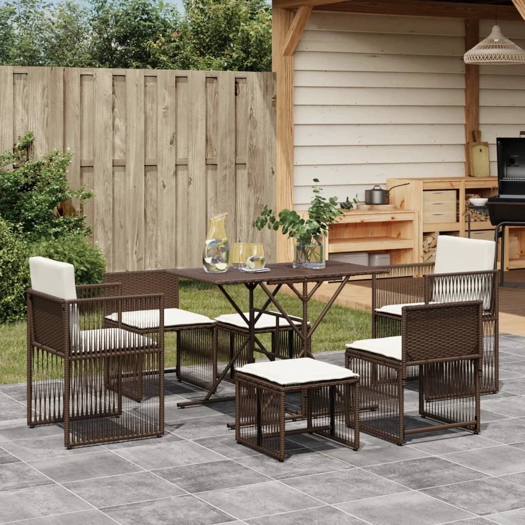 vidaXL vidaXL 7 Piece Garden Dining Set with Cushions Grey Poly Rattan - Uncategorized Garden Set