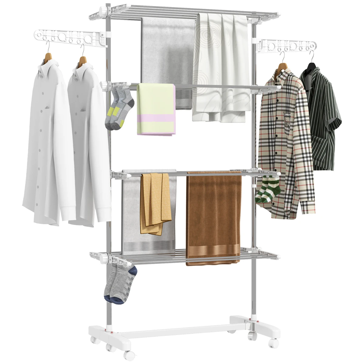Premium Clothes Rack 4 Layer Folding With Wheels For Home by HOMCOM