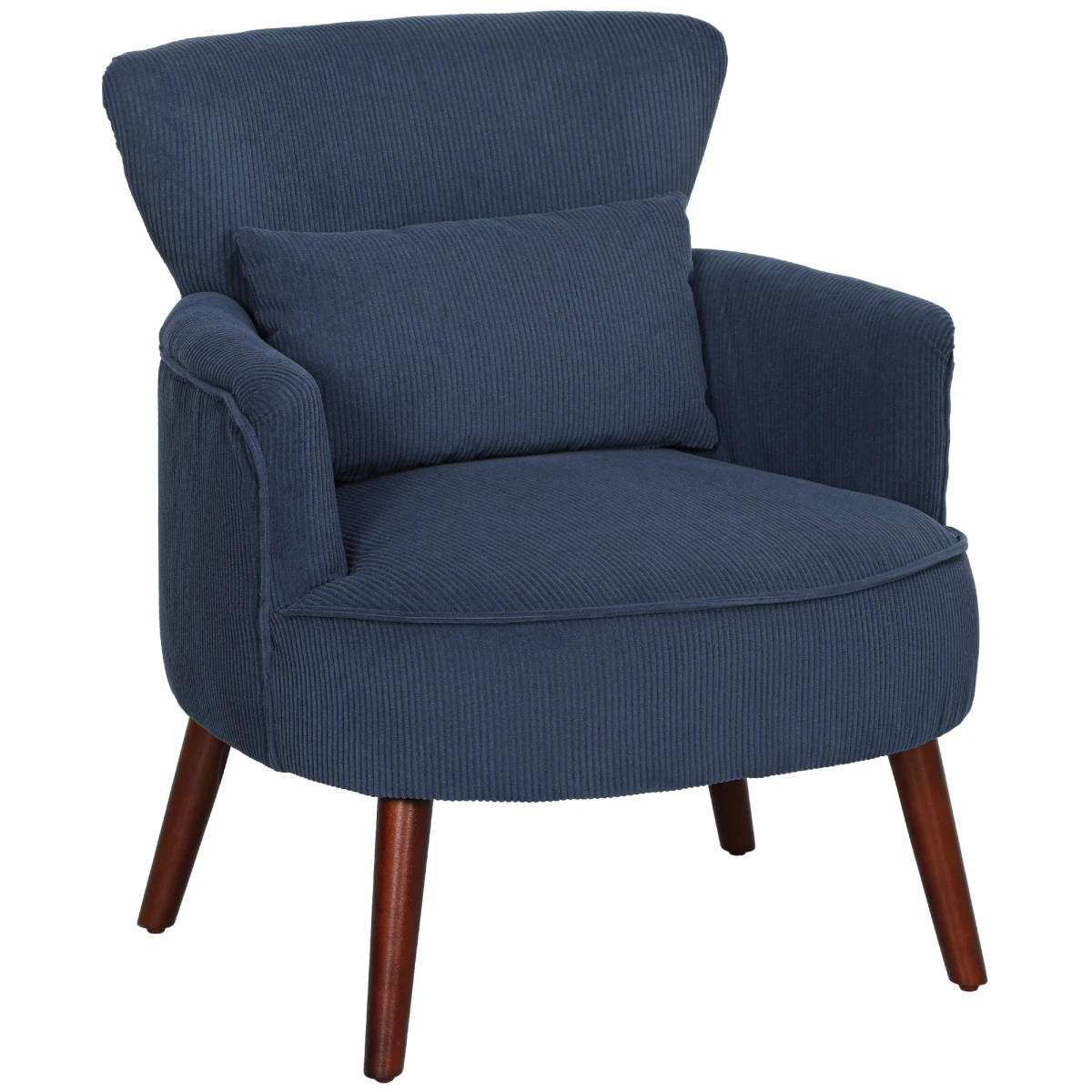 HOMCOM Armchair 18cm Cushion Wingback Blue Corduroy Home Use by HOMCOM