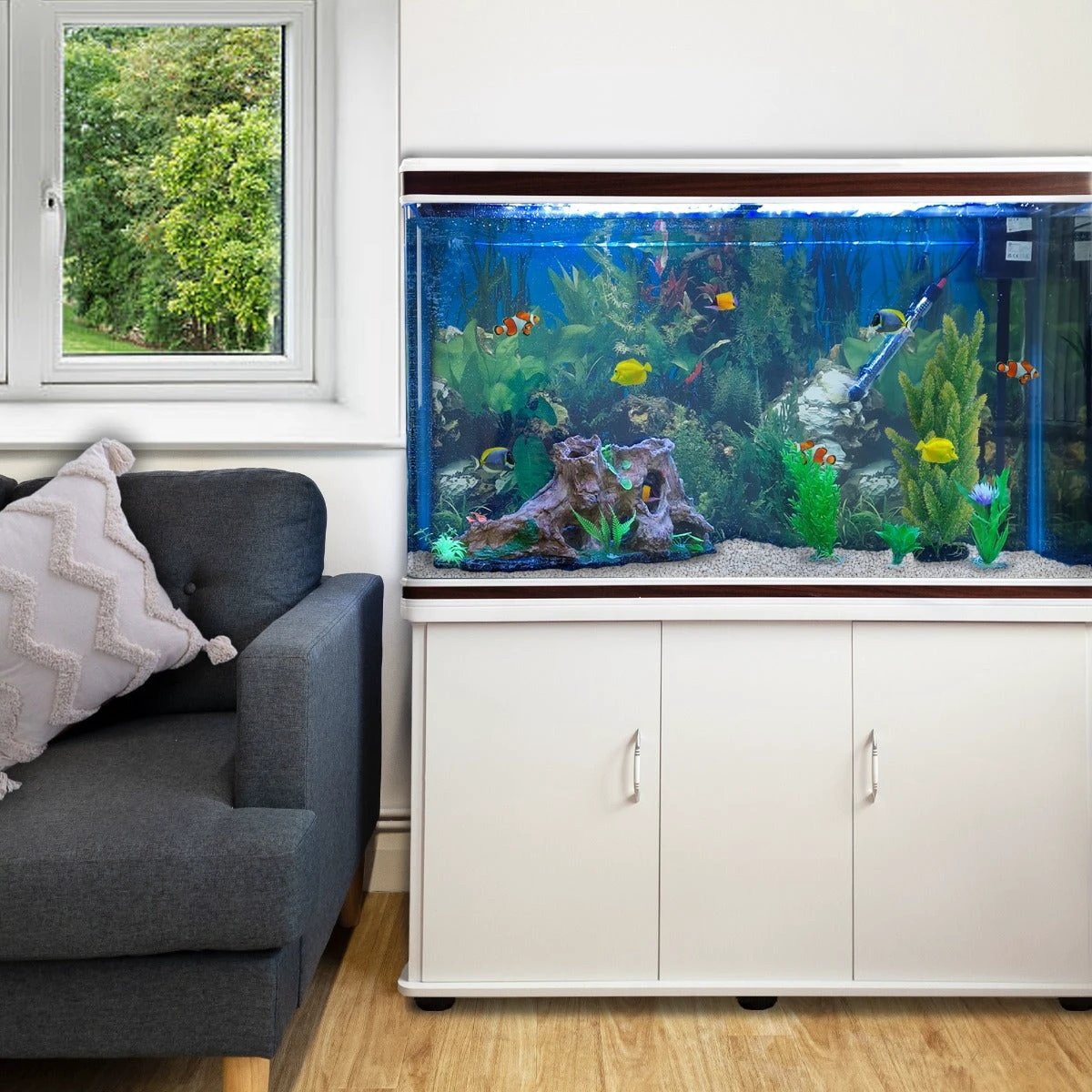 Aquarium Fish Tank Cabinet with Complete Starter Kit - White Tank & Gravel by Monster Shop
