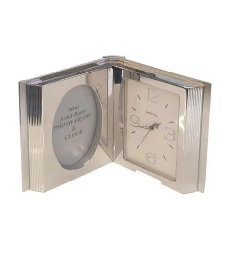 Miniture Miniature Clock Silvertone Plated Photo Frame & Clock Solid Brass IMP100S - CLEARANCE NEEDS RE-BATTERY - Photo Frame