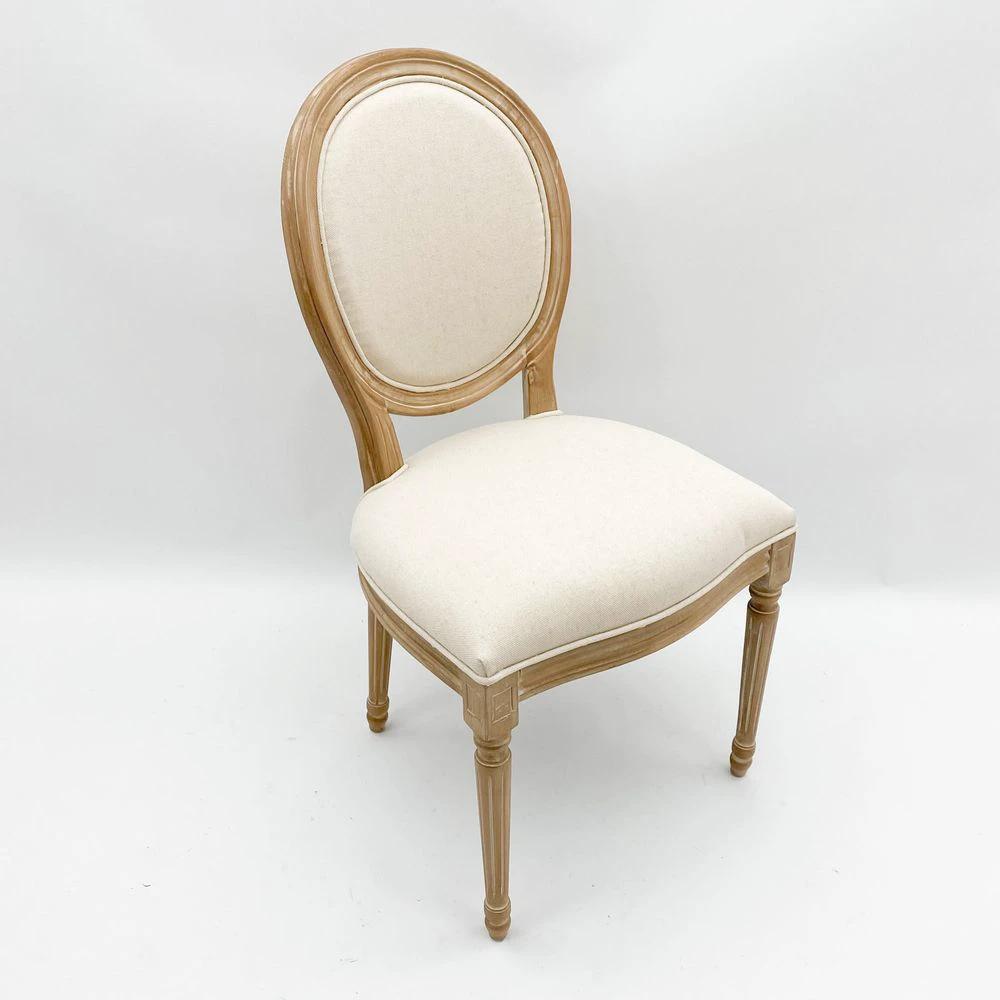 MSL 94CM CREAM LINEN FABRIC LOUIS ARMCHAIR - Uncategorized Fabric Dining Chairs