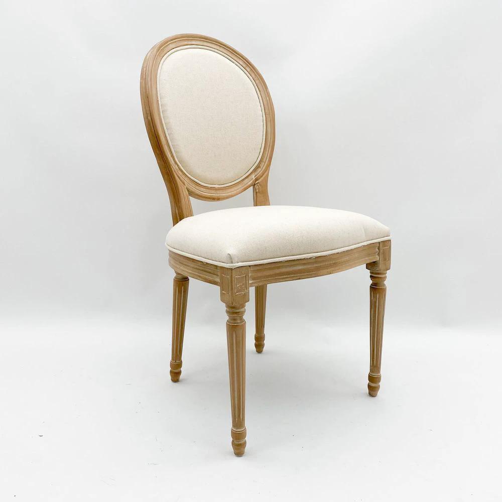 MSL 94CM CREAM LINEN FABRIC LOUIS ARMCHAIR - Uncategorized Fabric Dining Chairs