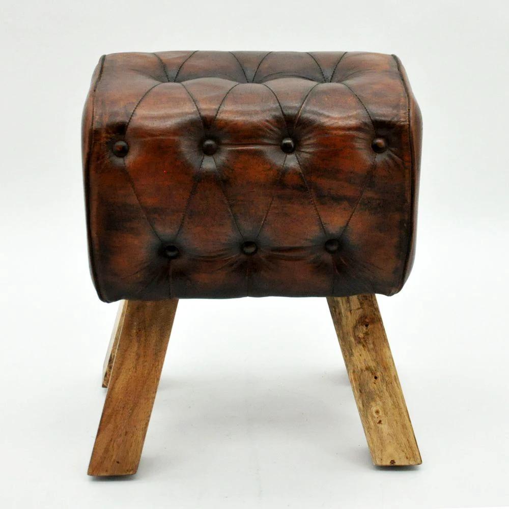 47cm Leather Footstool With Buttons by MSL
