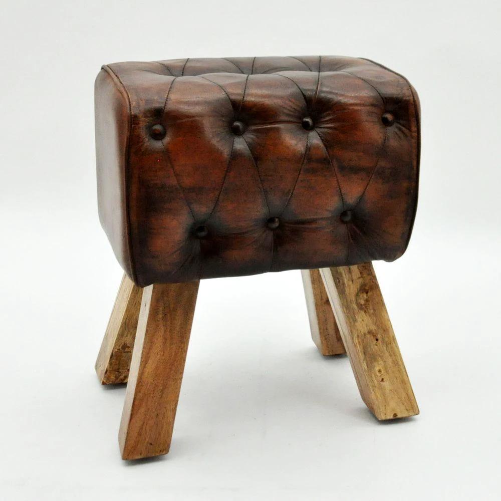 47cm Leather Footstool With Buttons by MSL