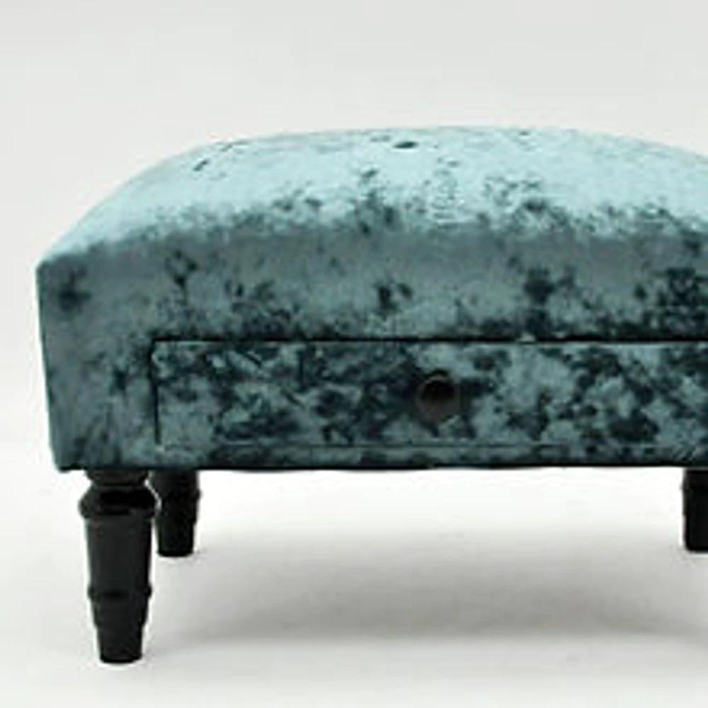 Luxury blue velvet footstool with drawer by MSL