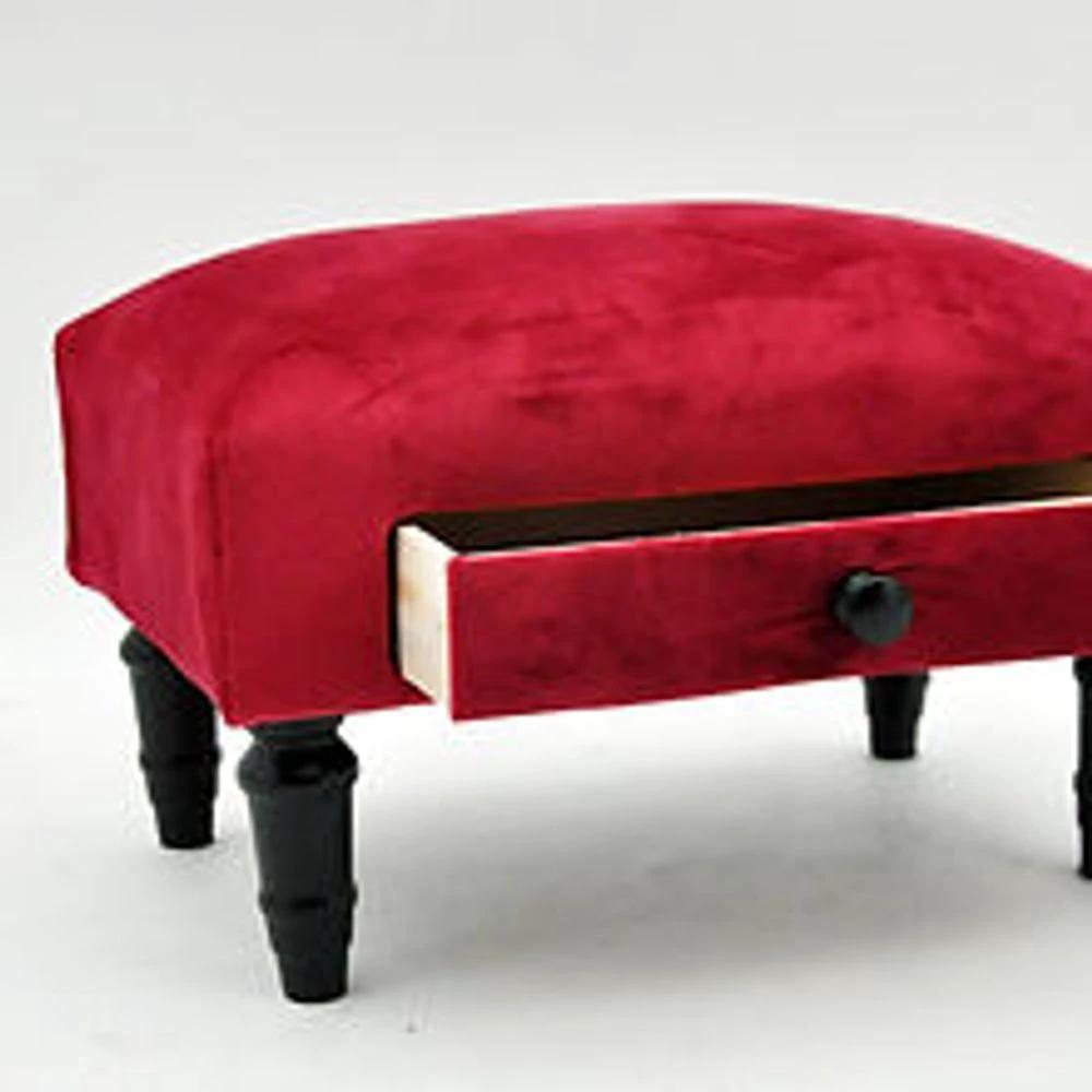 Red velvet footstool with drawer by MSL
