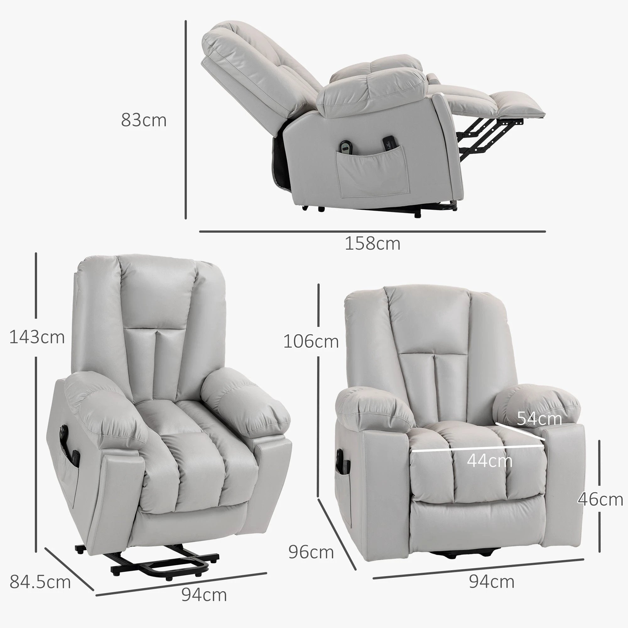 HOMCOM Riser and Recliner Chair for Elderly, Quick Assembly, Light Grey - Recliner