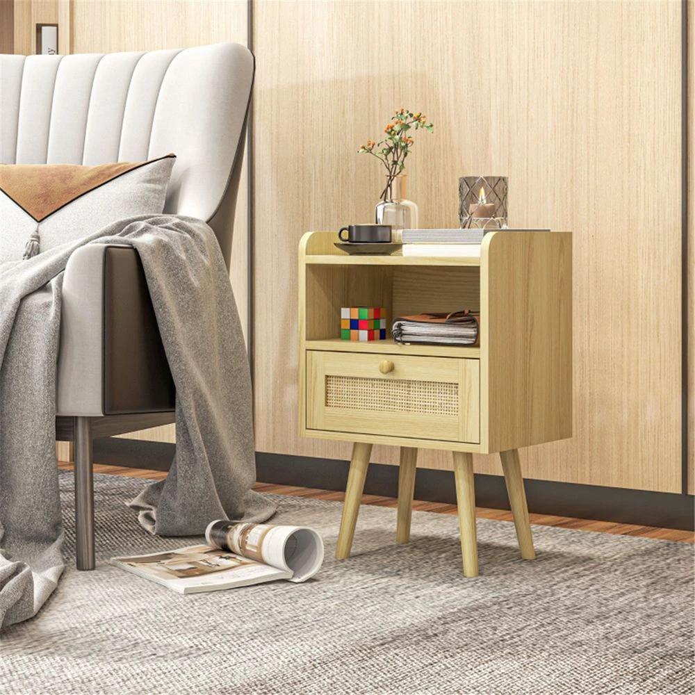 x2 Bedside Tables Particleboard Natural Wood Finish 40W x 30D x 60Hcm New by N/A