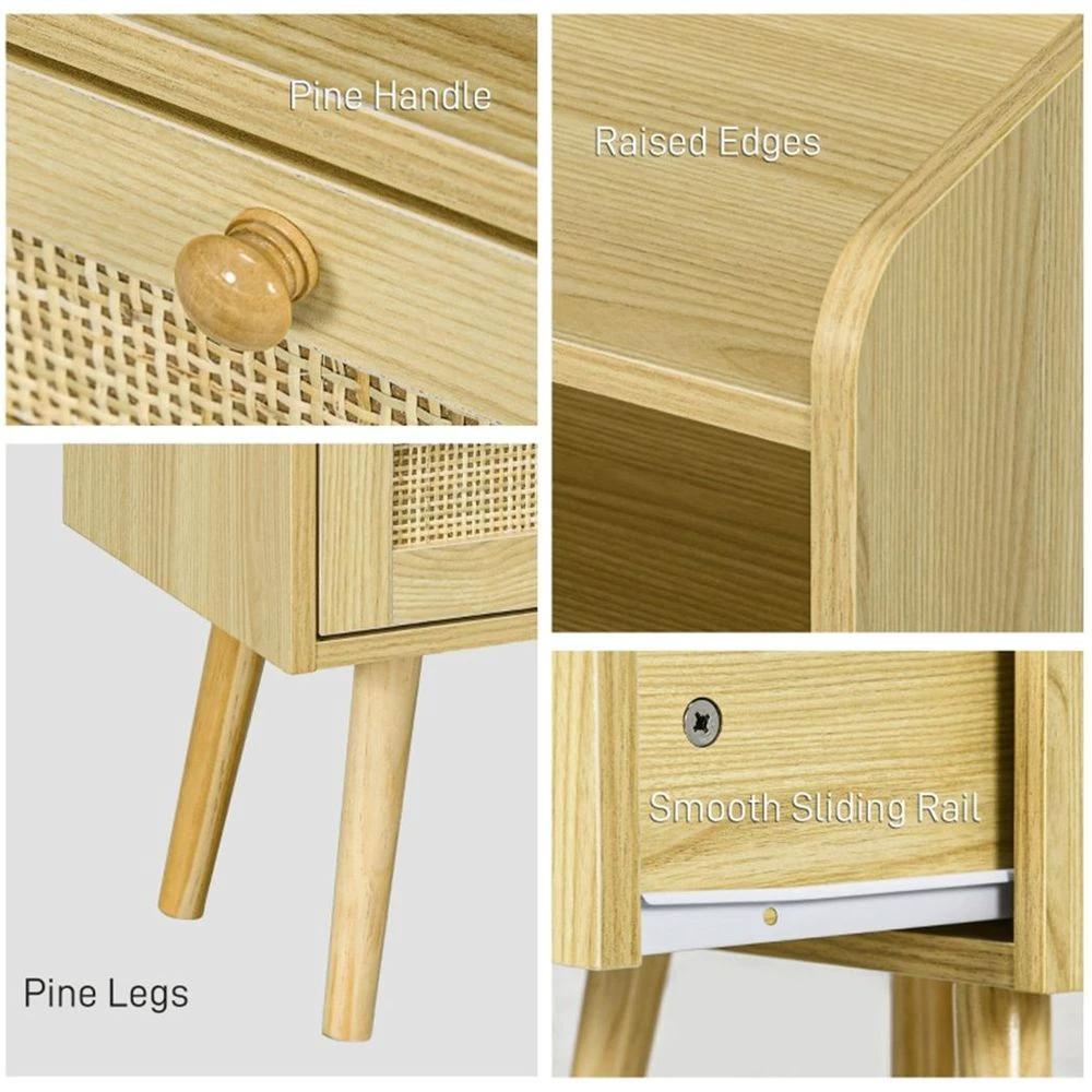 x2 Bedside Tables Particleboard Natural Wood Finish 40W x 30D x 60Hcm New by N/A