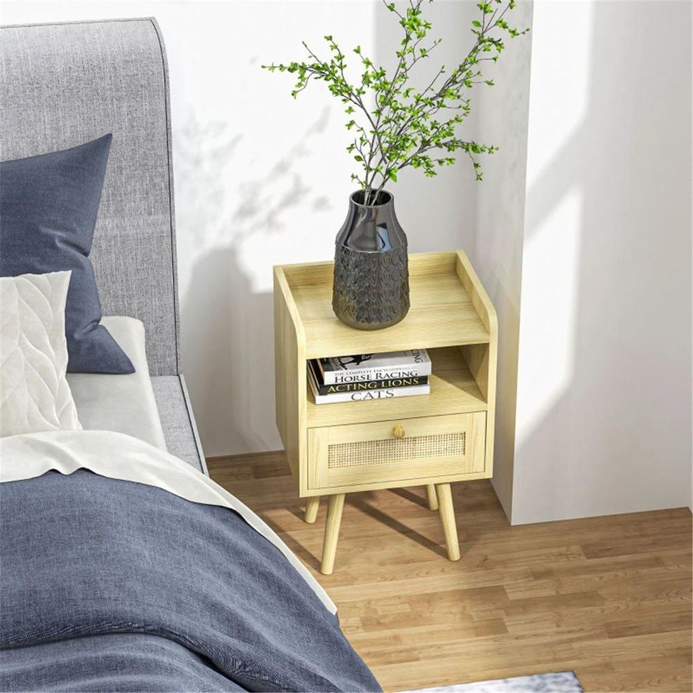 x2 Bedside Tables Particleboard Natural Wood Finish 40W x 30D x 60Hcm New by N/A