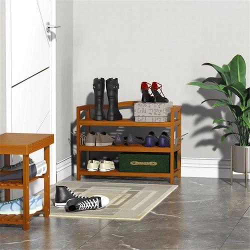Shoe Rack Acacia Wood Teak 74L x 26W x 62H cm 12 Shoe Pairs by N/A