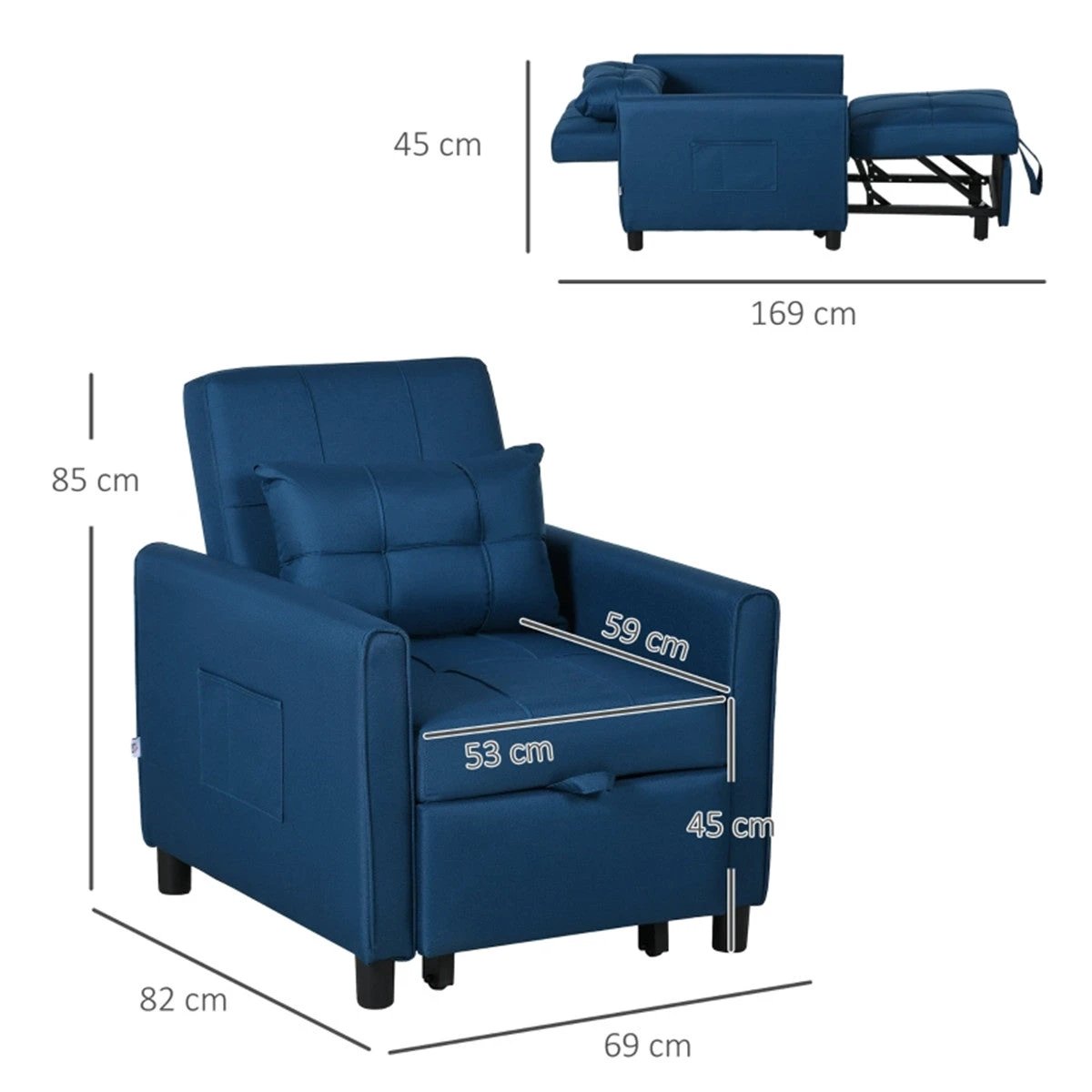 N/A Sofa Chair /Single sofa bed Blue - Sofa Bed