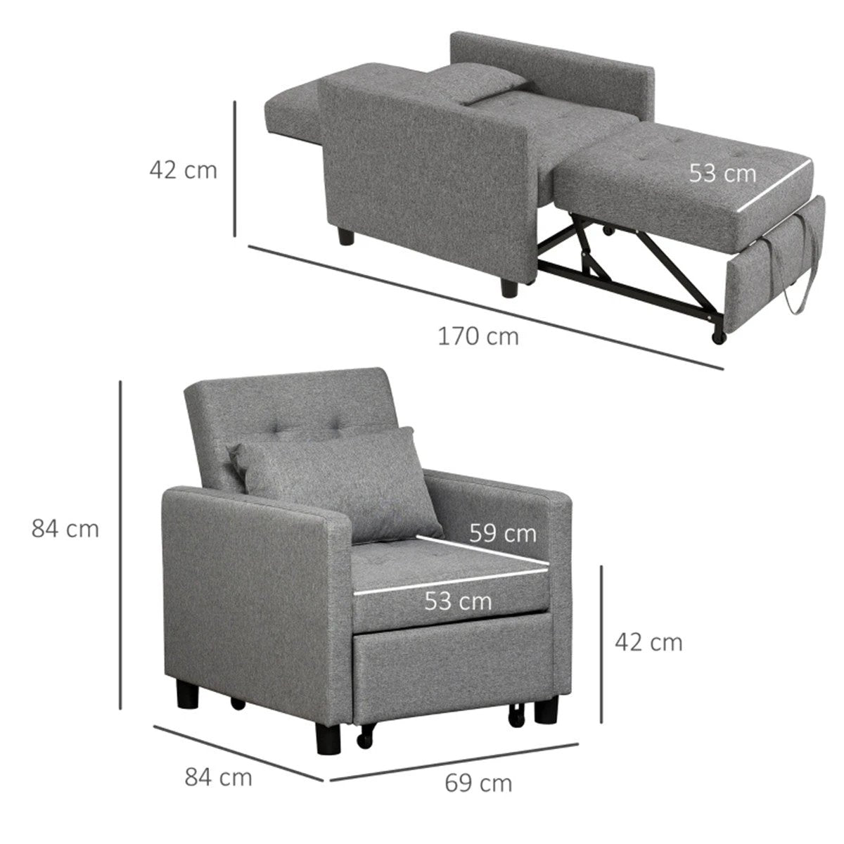 Sofa Chair /Single sofa bed Grey by N/A