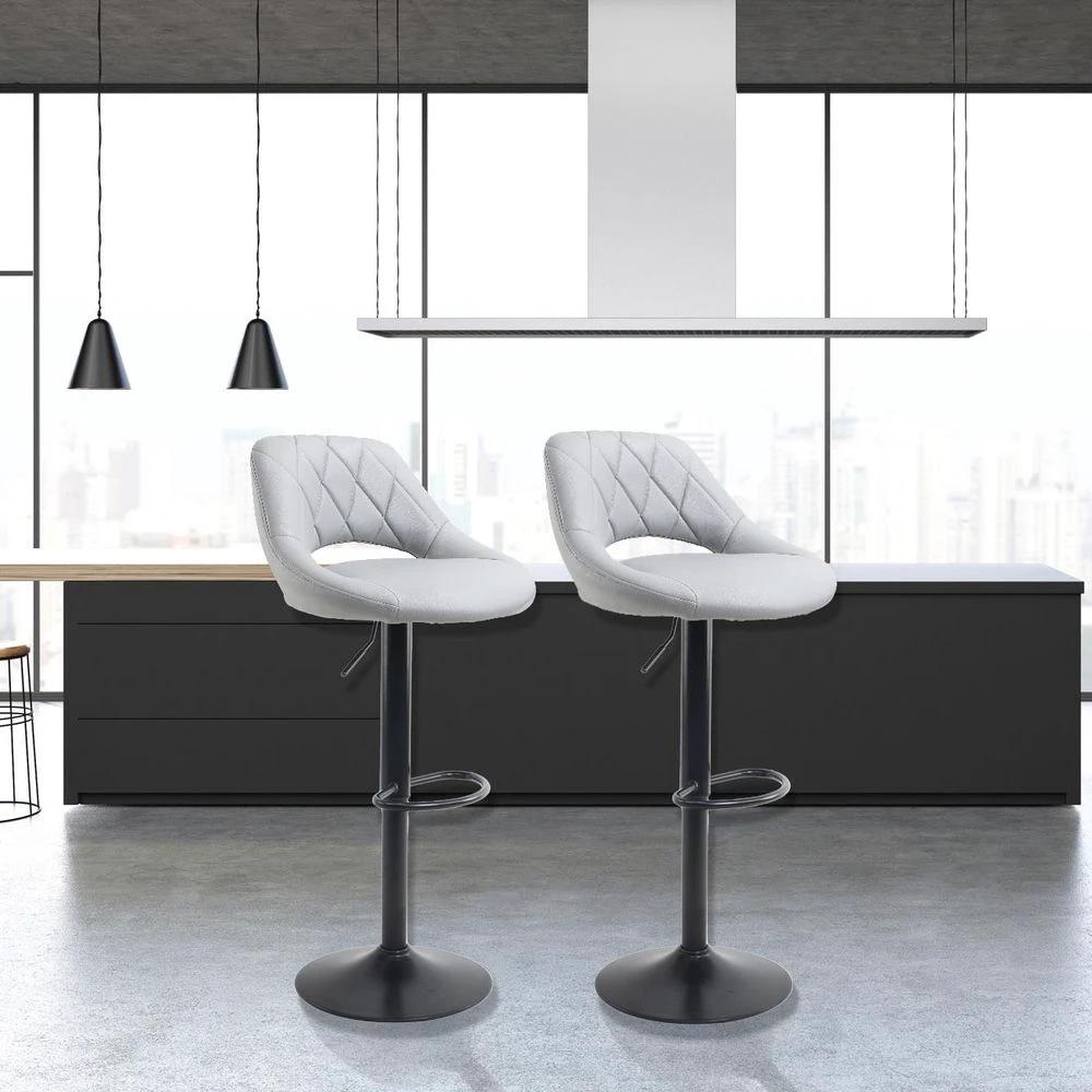 Neo Set Of Two Grey Leg Faux Leather Barstool with Matt Black Leg by Neo