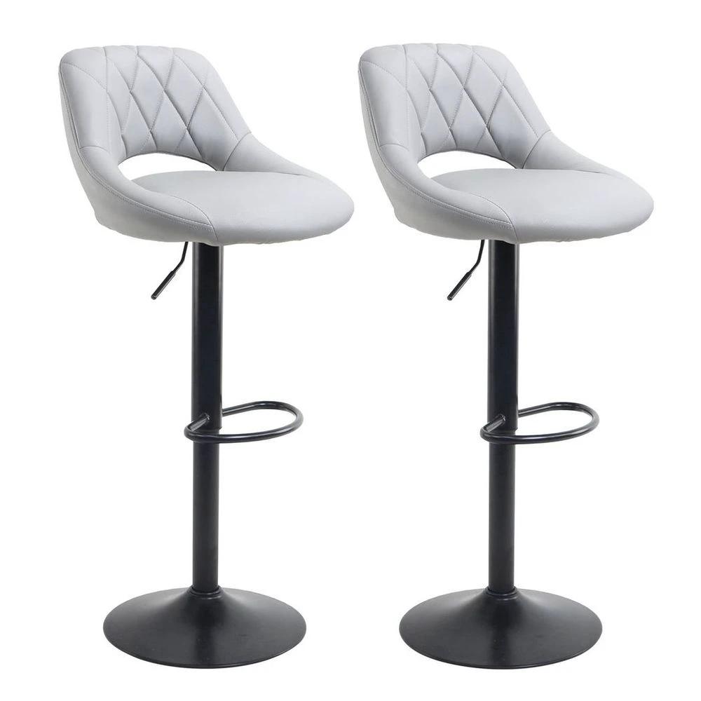 Neo Set Of Two Grey Leg Faux Leather Barstool with Matt Black Leg by Neo