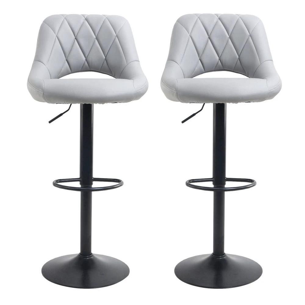 Neo Set Of Two Grey Leg Faux Leather Barstool with Matt Black Leg by Neo