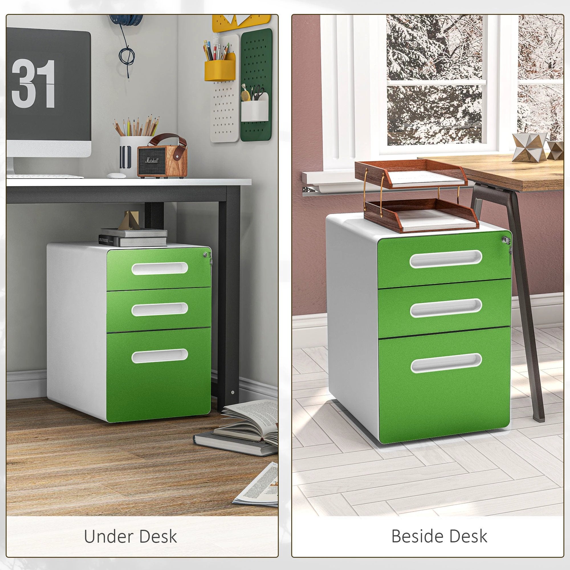 Vinsetto Vinsetto 3 Drawer Modern Steel Filing Cabinet w/ 4 Wheels Lock Box - Filing Cabinet