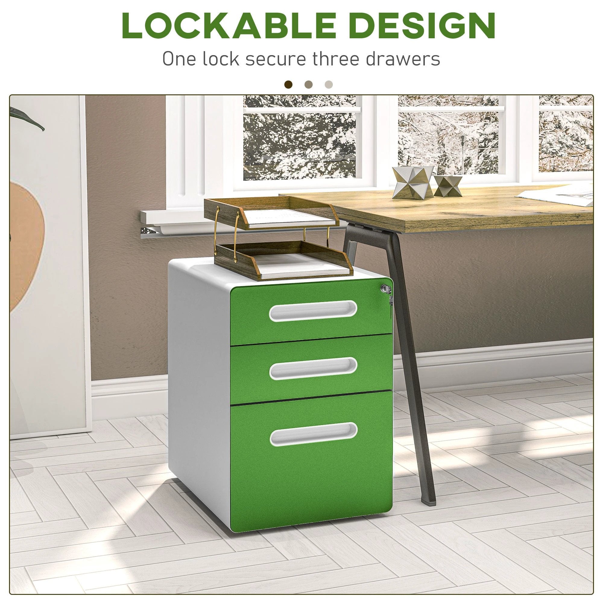 Vinsetto Vinsetto 3 Drawer Modern Steel Filing Cabinet w/ 4 Wheels Lock Box - Filing Cabinet