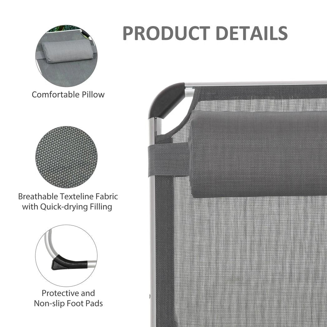 Foldable Reclining Sun Lounger Lounge Chair Camping Bed Cot with Pillow by Outsunny