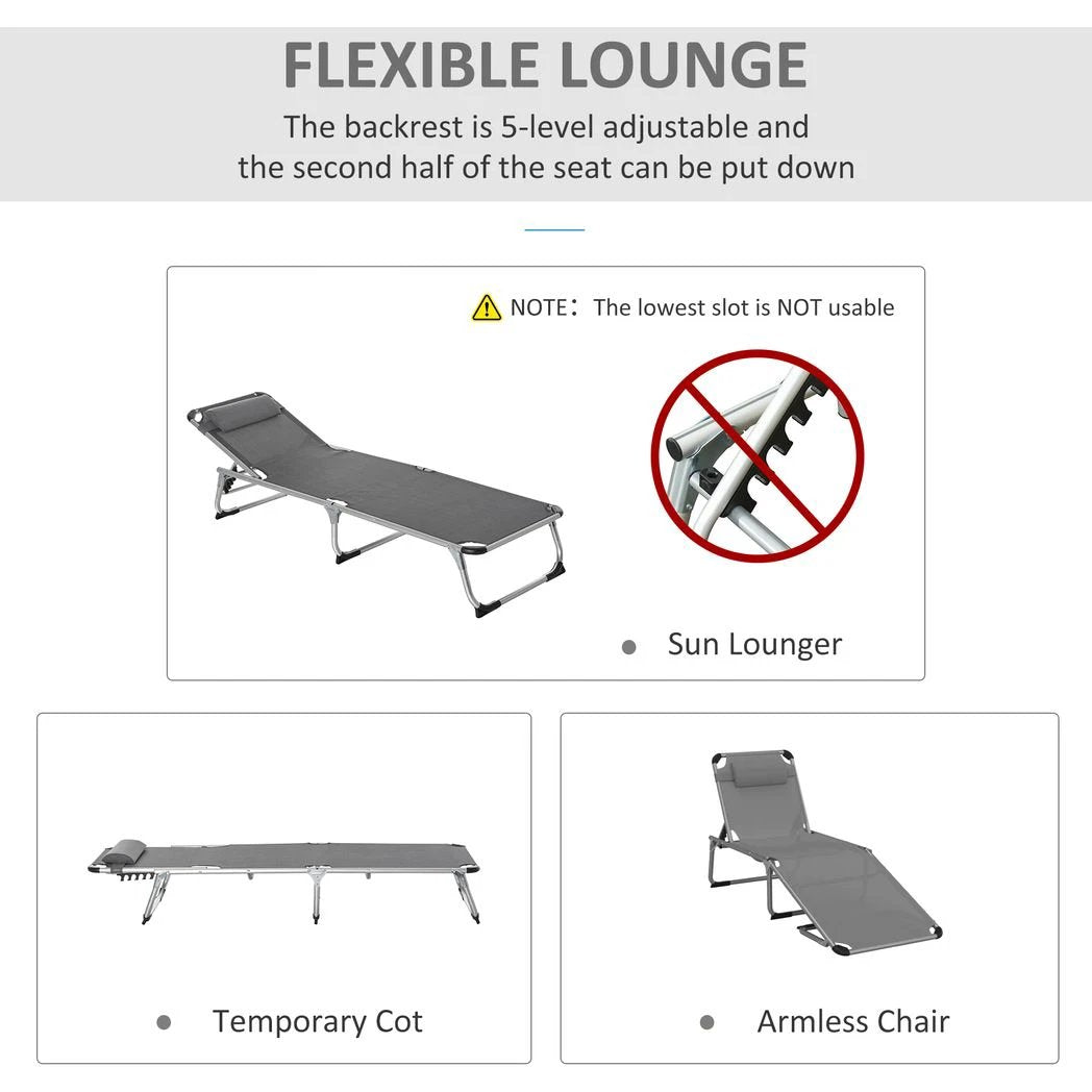 Foldable Reclining Sun Lounger Lounge Chair Camping Bed Cot with Pillow by Outsunny