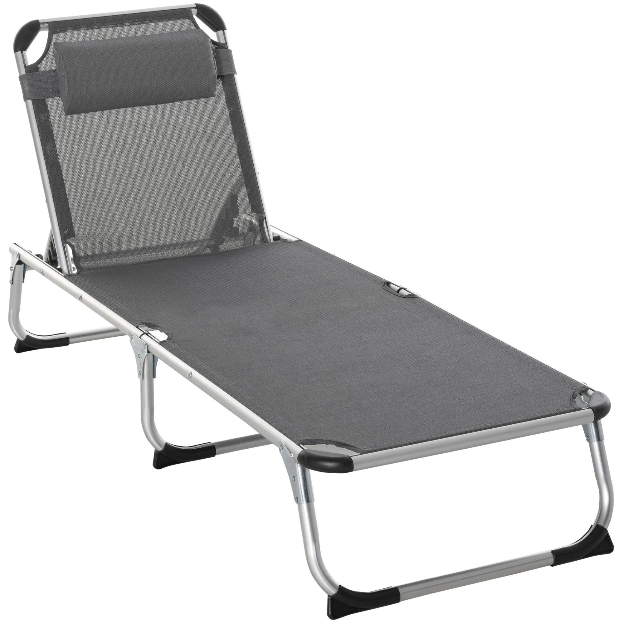 Foldable Reclining Sun Lounger Lounge Chair Camping Bed Cot with Pillow by Outsunny