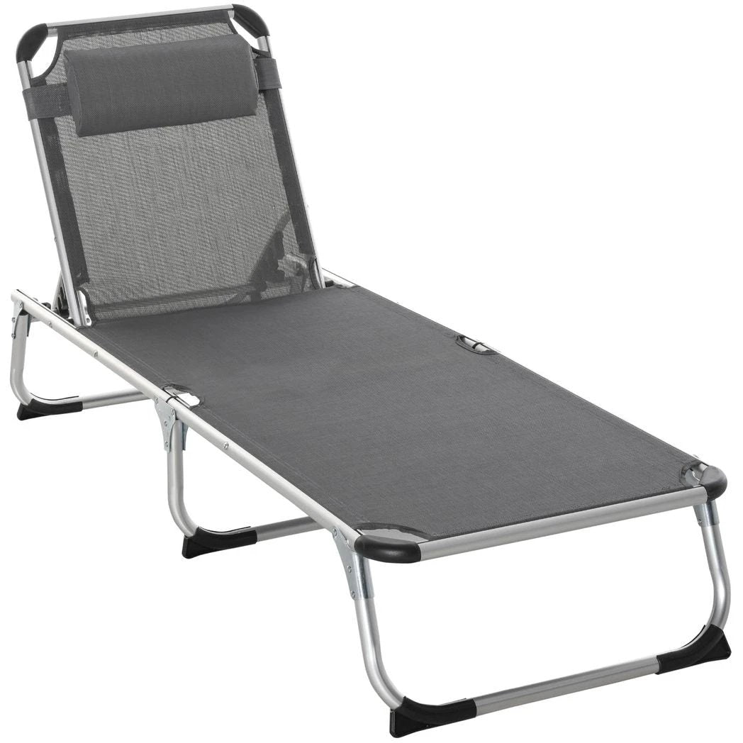 Foldable Reclining Sun Lounger Lounge Chair Camping Bed Cot with Pillow by Outsunny