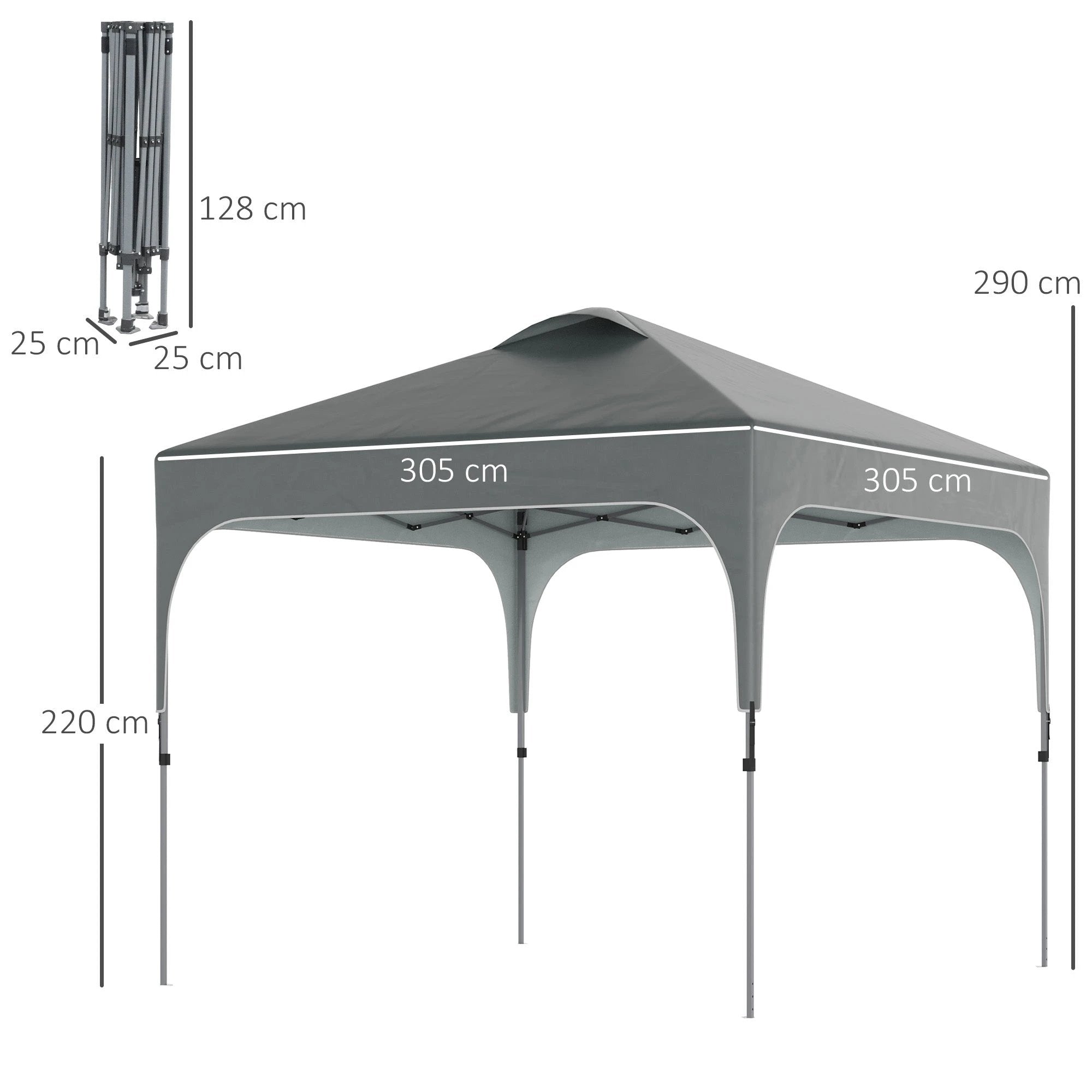 Outsunny 3x3M Pop Up Gazebo, Foldable Canopy Tent & Carry Bag with Wheels & 4 Legs - Gazebos