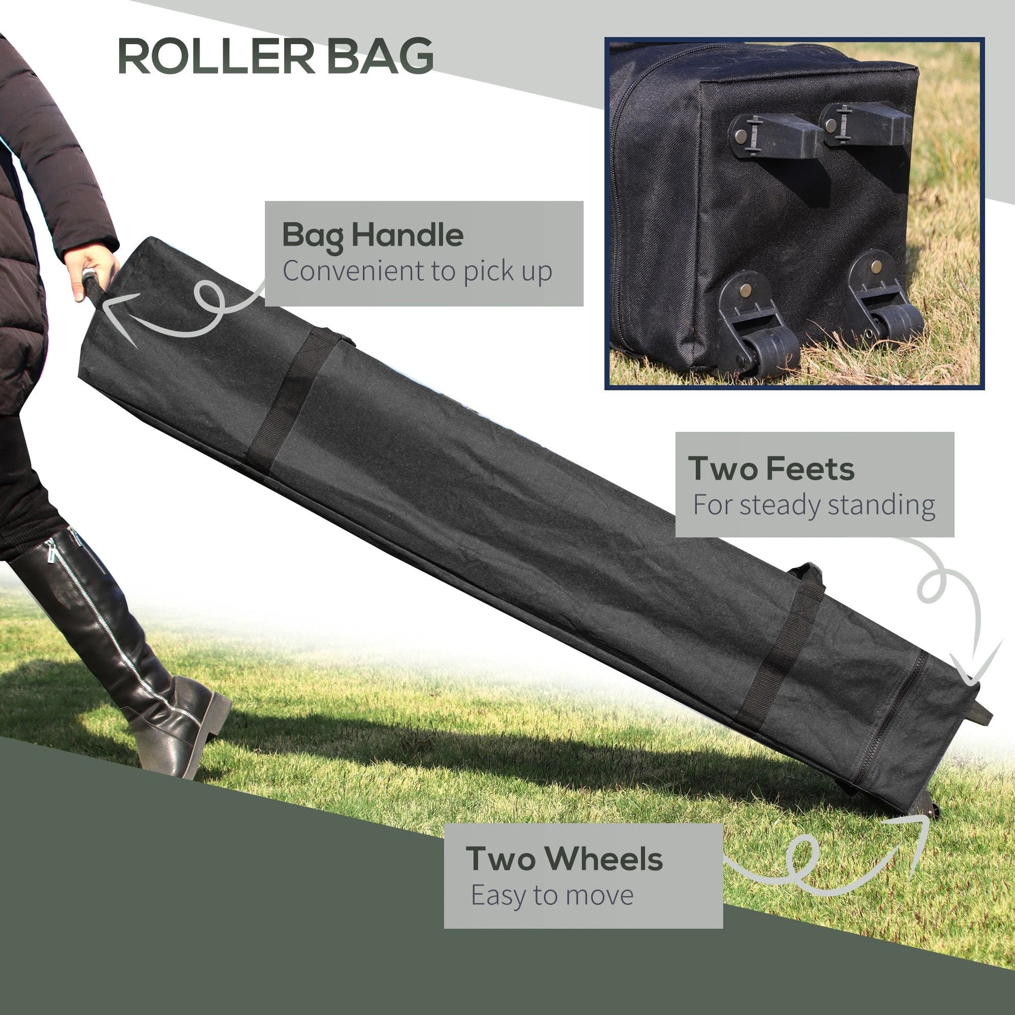 Outsunny 3x3M Pop Up Gazebo, Foldable Canopy Tent & Carry Bag with Wheels & 4 Legs - Gazebos