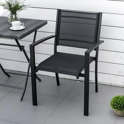 Outsunny Outsunny 2 PCs Patio Dining Chair Outdoor Mesh Seat Bistro Chair Black - Bistro Sets