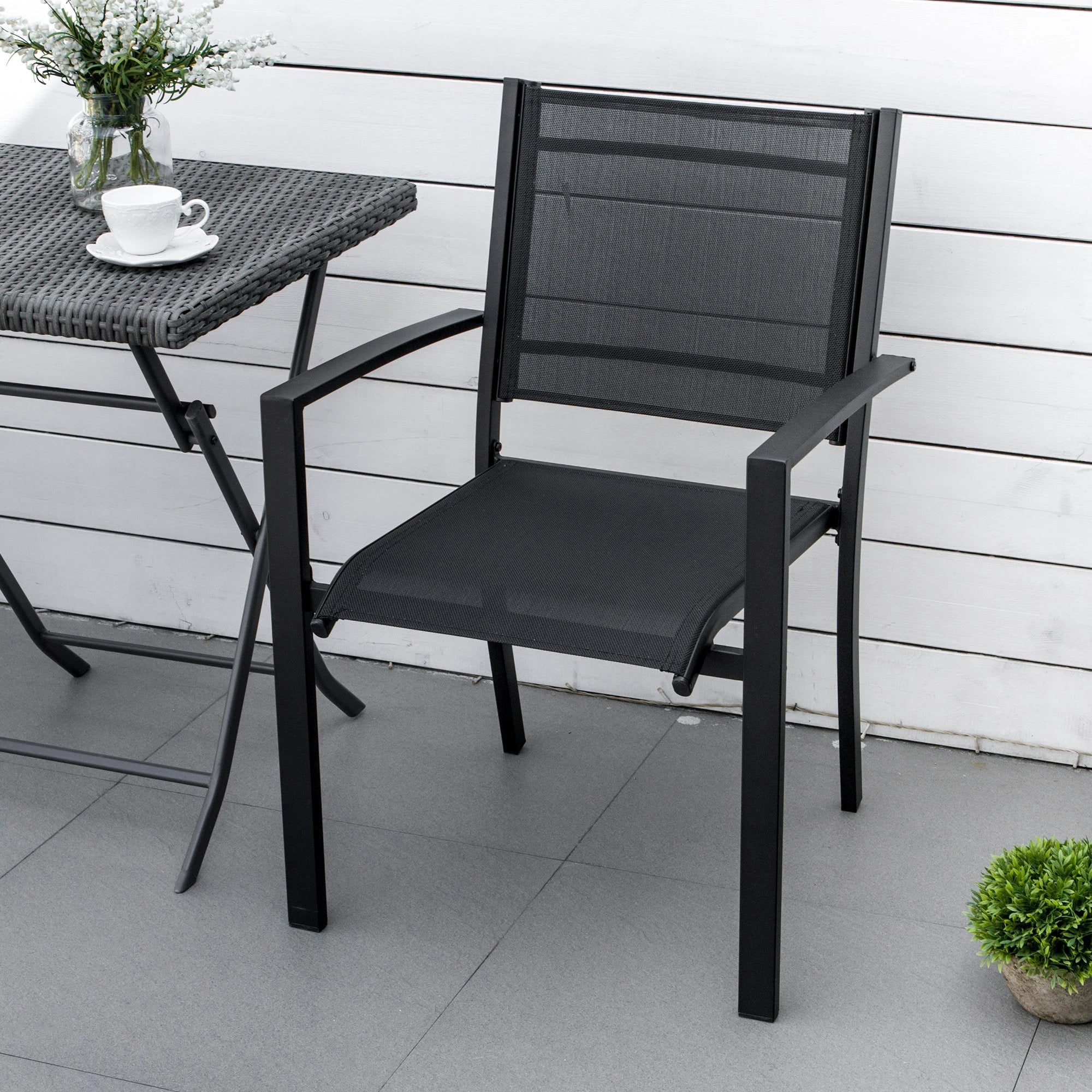 Outsunny Outsunny 2 PCs Patio Dining Chair Outdoor Mesh Seat Bistro Chair Black - Bistro Sets