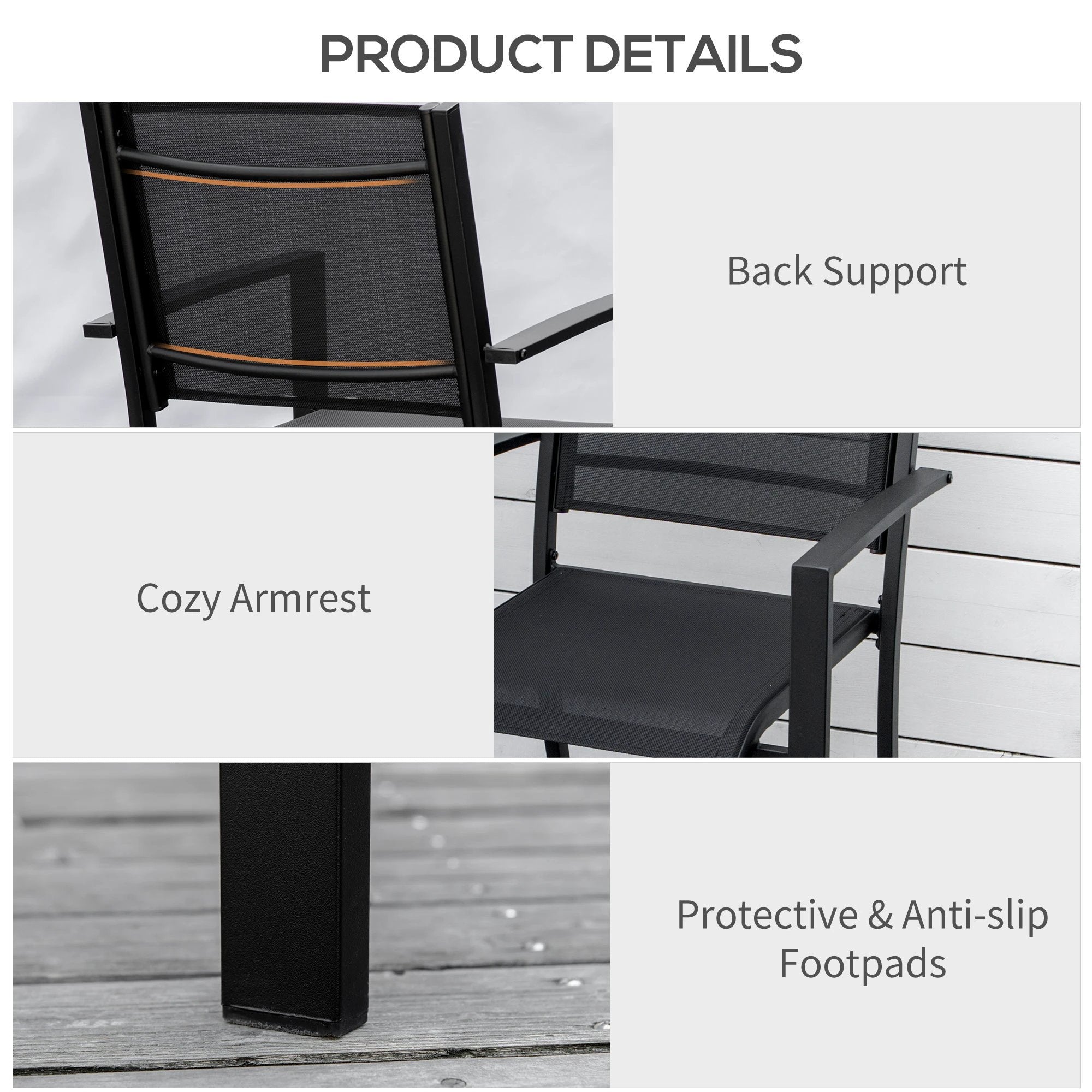 Outsunny Outsunny 2 PCs Patio Dining Chair Outdoor Mesh Seat Bistro Chair Black - Bistro Sets