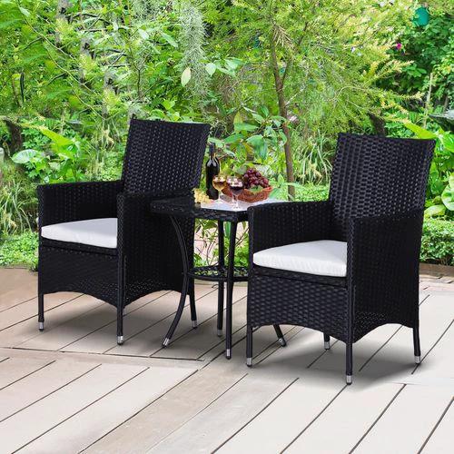 Outsunny 3 Pcs Rattan Bistro Set: 1 x Table, 2 x Chairs - Uncategorized Bistro Sets