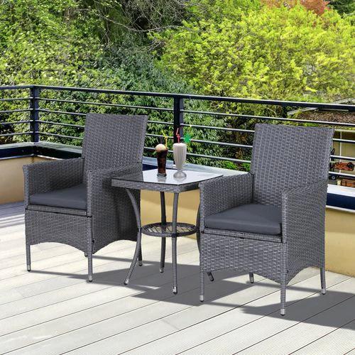 Outsunny 3 Pcs Rattan Bistro Set: 1 x Table, 2 x Chairs - Uncategorized Bistro Sets