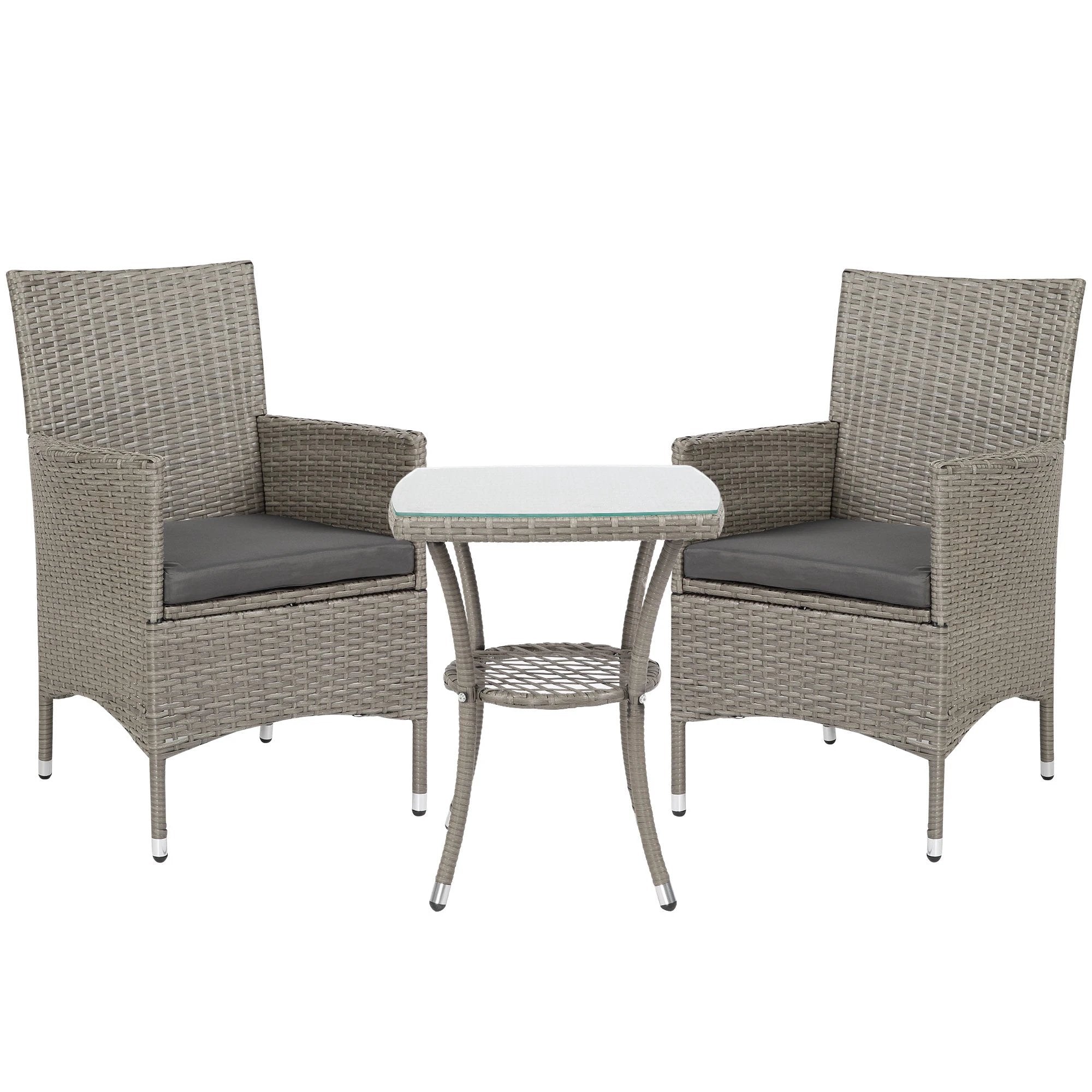 Outsunny 3 Pcs Rattan Bistro Set: 1 x Table, 2 x Chairs - Uncategorized Bistro Sets