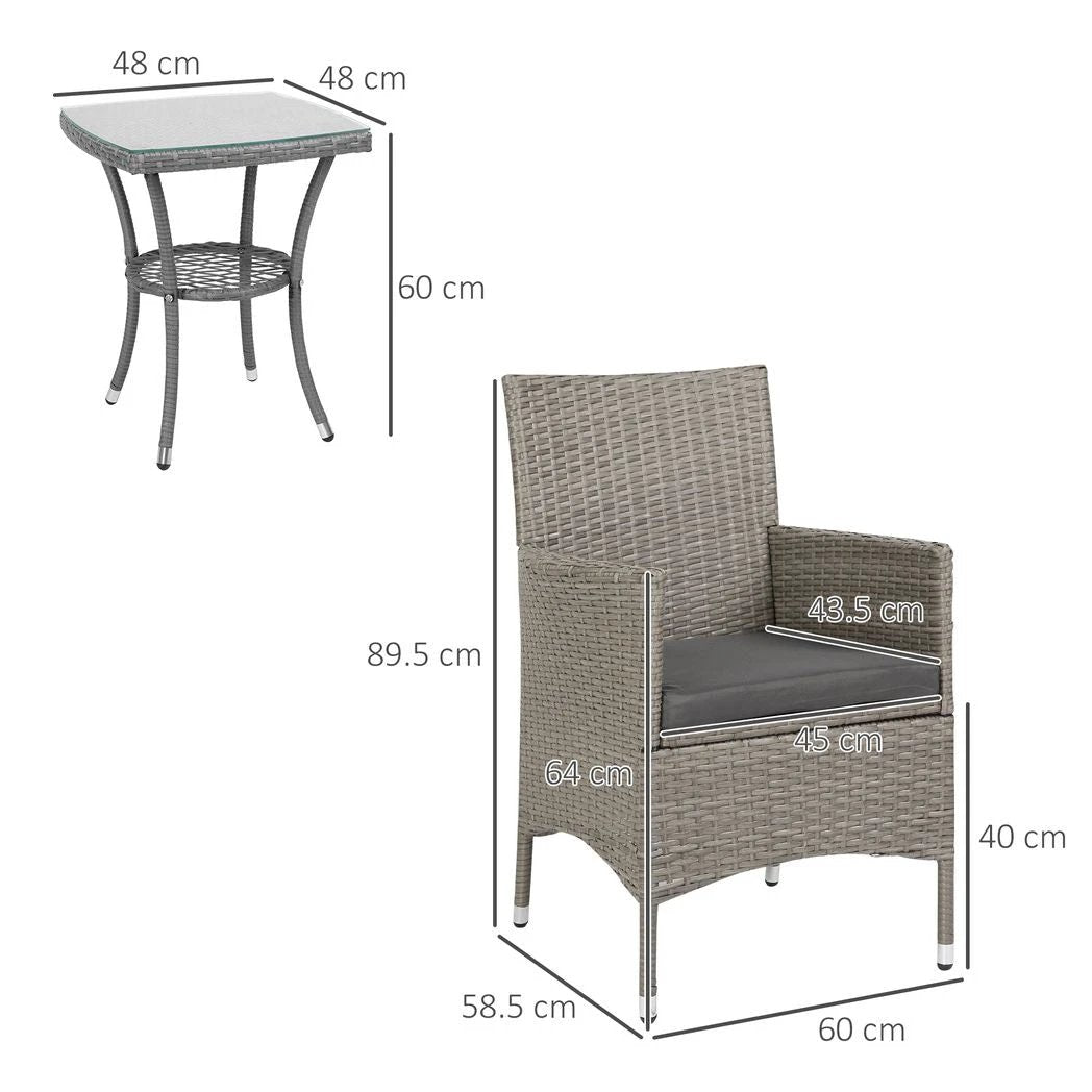 3 Pcs Rattan Bistro Set: 1 x Table, 2 x Chairs by Outsunny