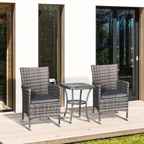 2 Seater GardenRattan Furniture Bistro Set Table Set Conservatory, Light Grey by Outsunny