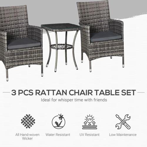 2 Seater GardenRattan Furniture Bistro Set Table Set Conservatory, Light Grey by Outsunny
