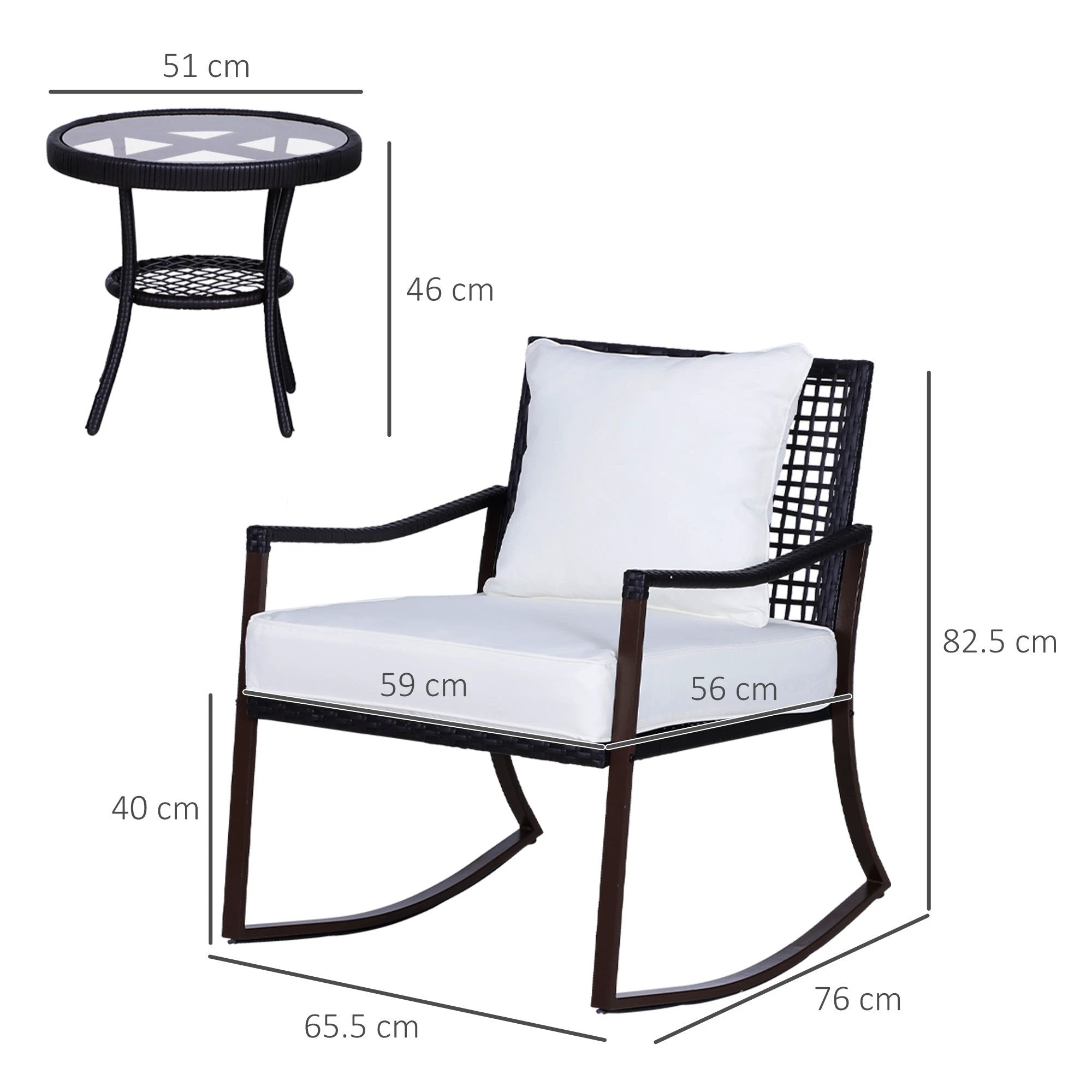 3 PCS Rocking Chair Bistro Set-Brown/Cream White by Outsunny