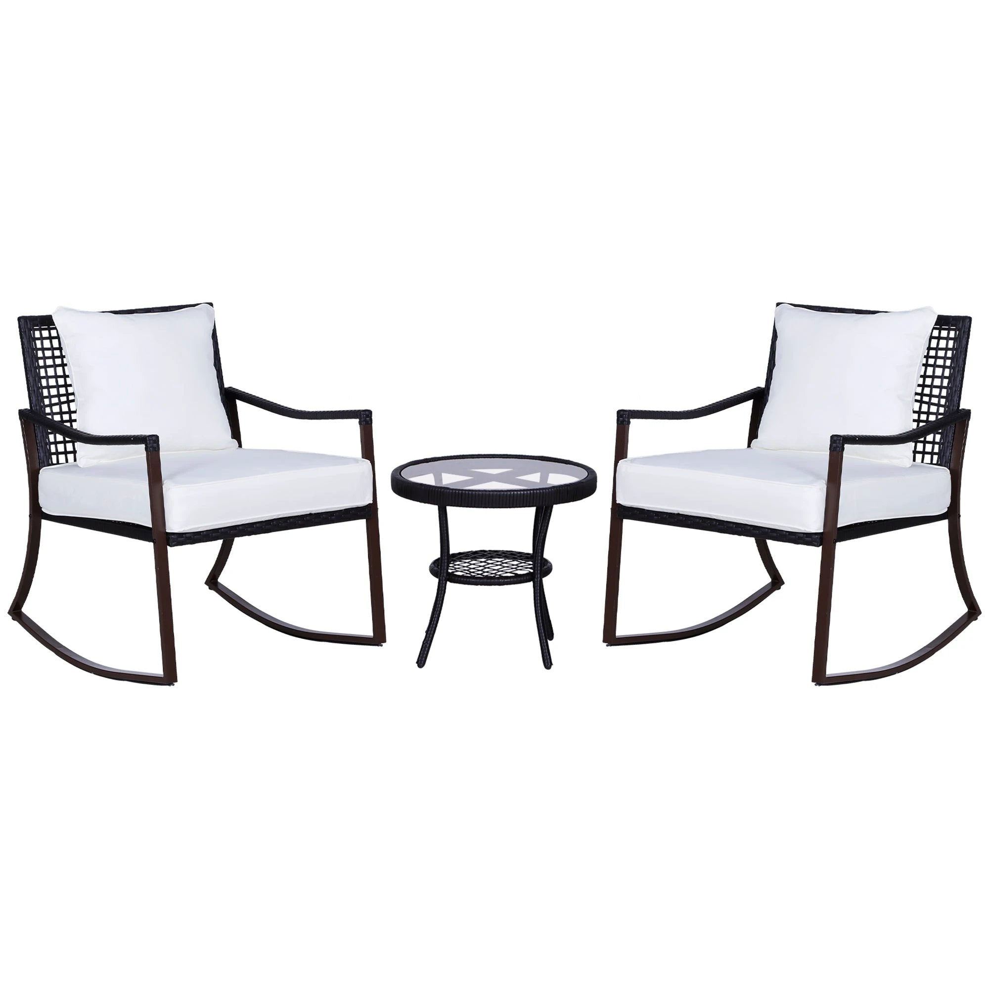 3 PCS Rocking Chair Bistro Set-Brown/Cream White by Outsunny