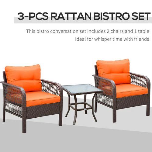 Outsunny 3 Pieces Patio Rattan Bistro Set with Tempered Glass Table Orange - Bistro Sets