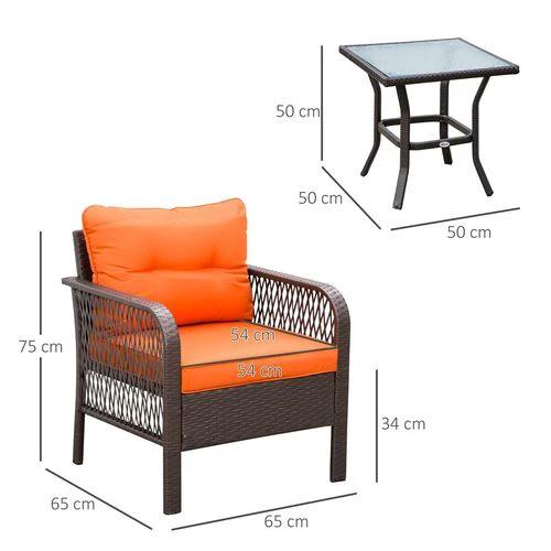 Outsunny 3 Pieces Patio Rattan Bistro Set with Tempered Glass Table Orange - Bistro Sets