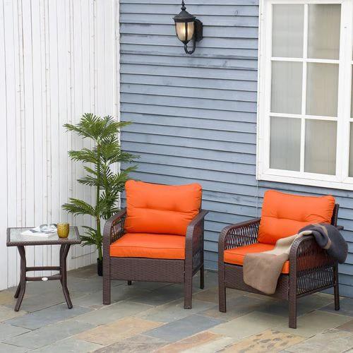 Outsunny 3 Pieces Patio Rattan Bistro Set with Tempered Glass Table Orange - Bistro Sets