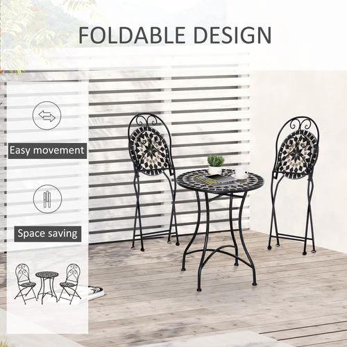 Outsunny 3PC Garden Bistro Set with Mosaic Tile Top and Seats, Metal Frame - Bistro Sets