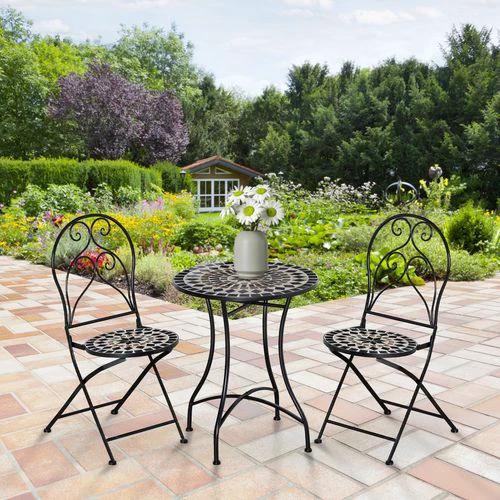 3PC Garden Bistro Set with Mosaic Tile Top and Seats, Metal Frame by Outsunny